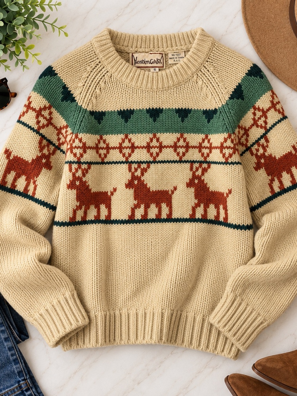 Vintage Northern Caribou Reindeer Fair Isle Knit Sweater